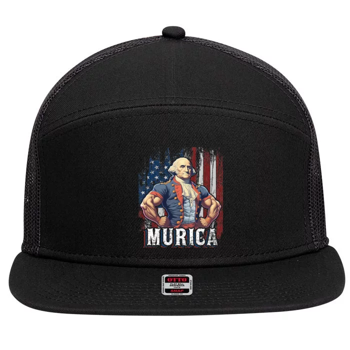 4th of July Patriotic Funny George Washington July 4th 7 Panel Mesh Trucker Snapback Hat