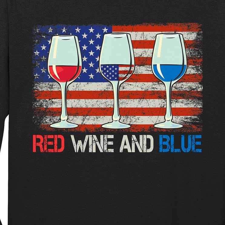 4Th Of July Red Wine And Blue Funny 4th Of July Drinking Long Sleeve Shirt