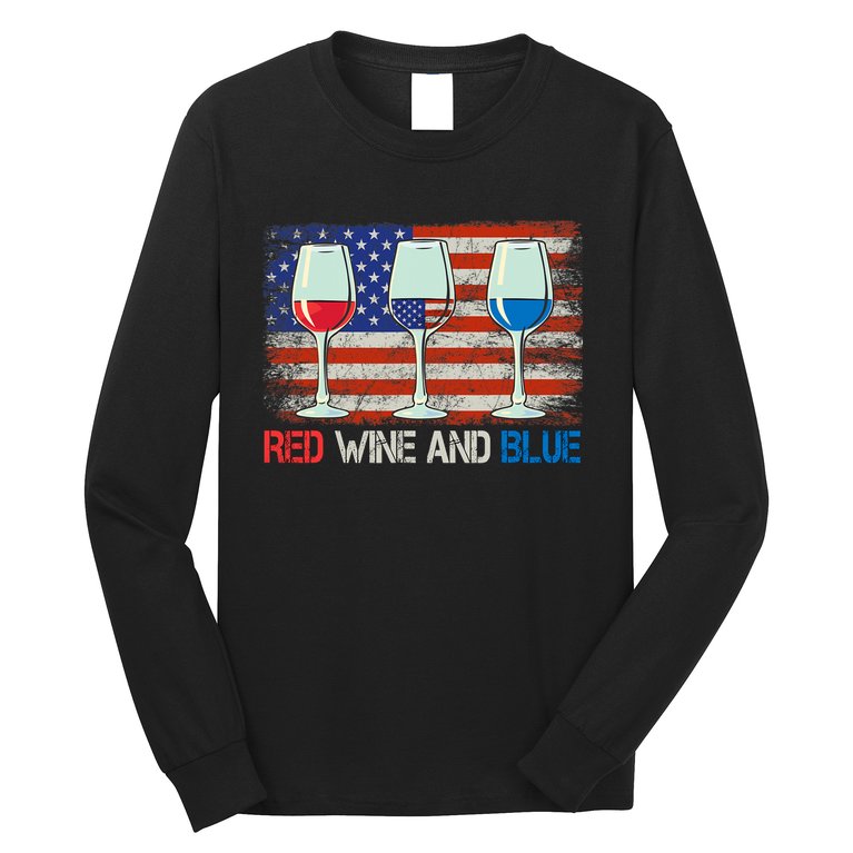 4Th Of July Red Wine And Blue Funny 4th Of July Drinking Long Sleeve Shirt