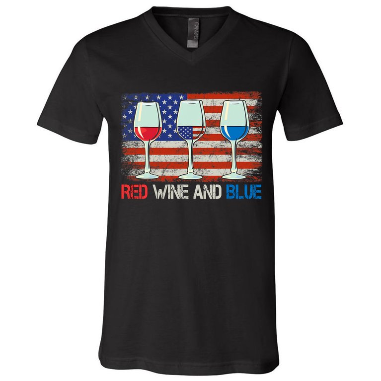 4Th Of July Red Wine And Blue Funny 4th Of July Drinking V-Neck T-Shirt