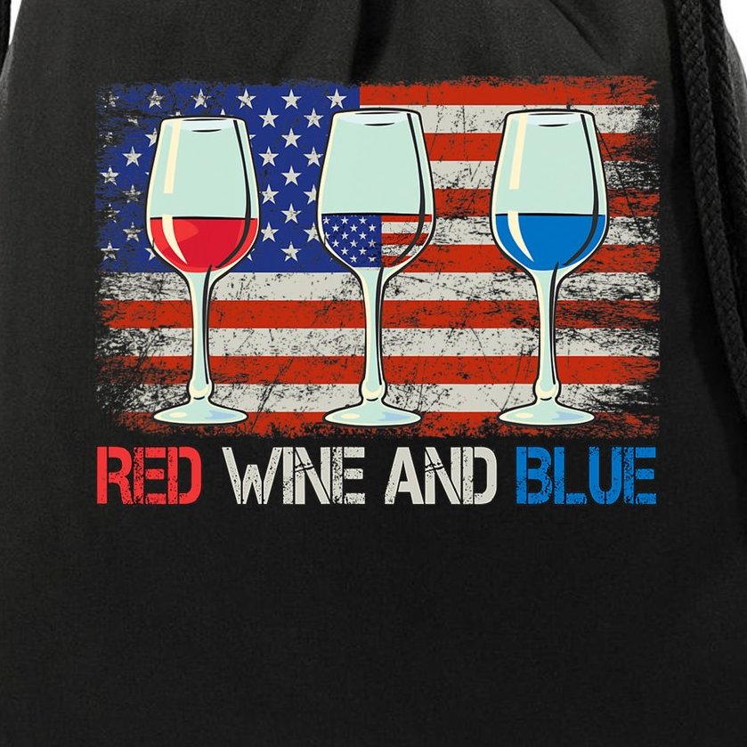 4Th Of July Red Wine And Blue Funny 4th Of July Drinking Drawstring Bag