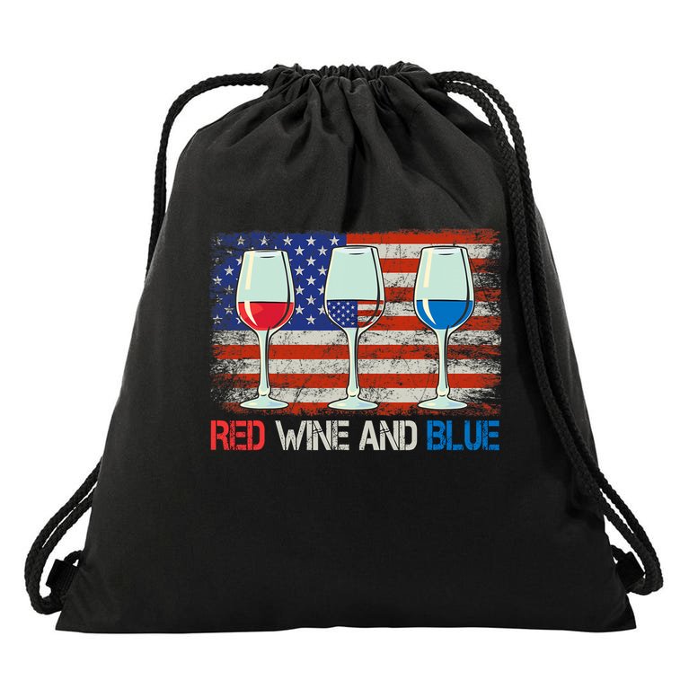 4Th Of July Red Wine And Blue Funny 4th Of July Drinking Drawstring Bag