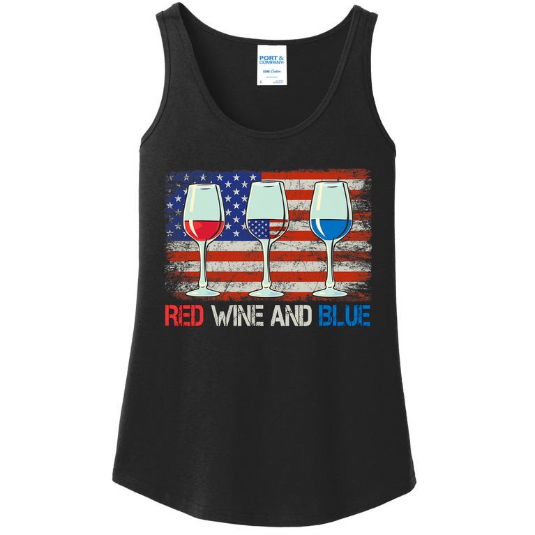 4Th Of July Red Wine And Blue Funny 4th Of July Drinking Ladies Essential Tank