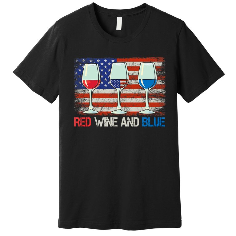 4Th Of July Red Wine And Blue Funny 4th Of July Drinking Premium T-Shirt