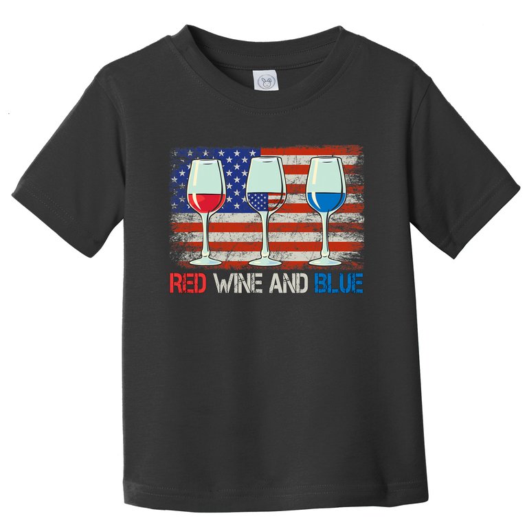4Th Of July Red Wine And Blue Funny 4th Of July Drinking Toddler T-Shirt