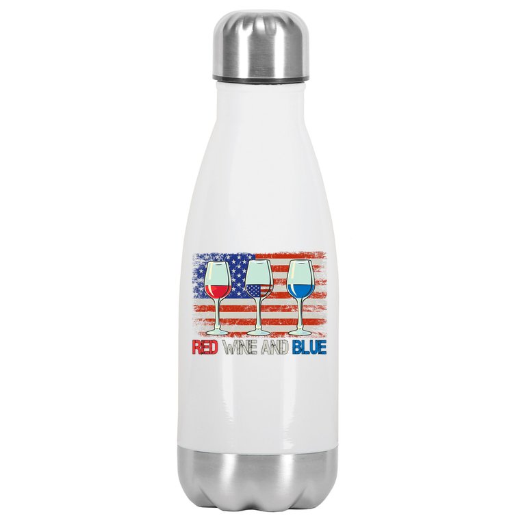 4Th Of July Red Wine And Blue Funny 4th Of July Drinking Stainless Steel Insulated Water Bottle