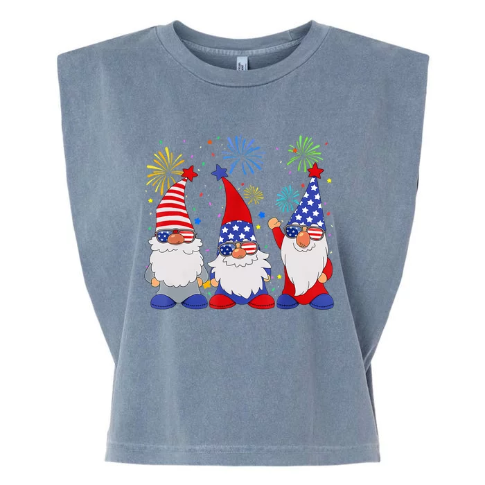 4th Of July Funny Patriotic Gnomes Sunglasses American USA Garment-Dyed Women's Muscle Tee