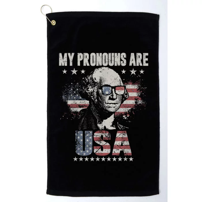 4th Of July My Pronouns Are USA Flag Design For Men & Women Platinum Collection Golf Towel