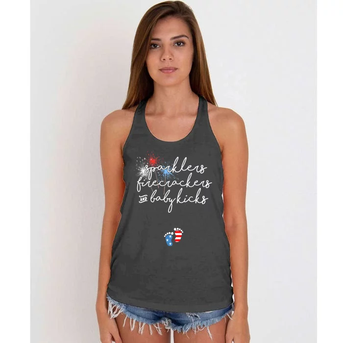 4th Of July Pregnancy Announcement Women's Knotted Racerback Tank