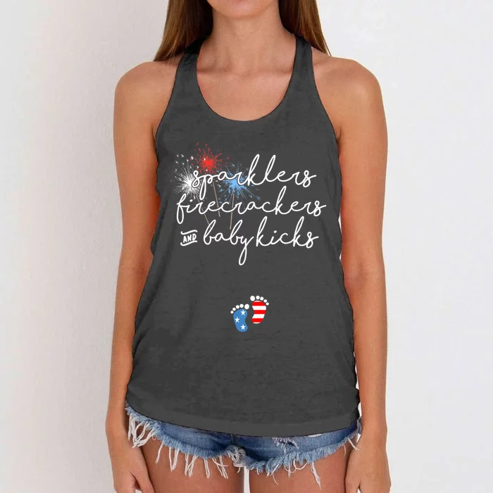 4th Of July Pregnancy Announcement Women's Knotted Racerback Tank