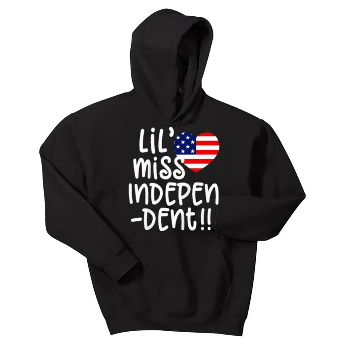 4th of July USA Flag Heart Little Miss Independent Kids Hoodie