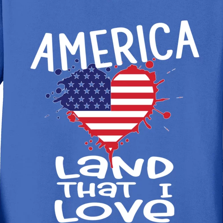 4th Of July America Land That I Love Heart Gift Kids Long Sleeve Shirt