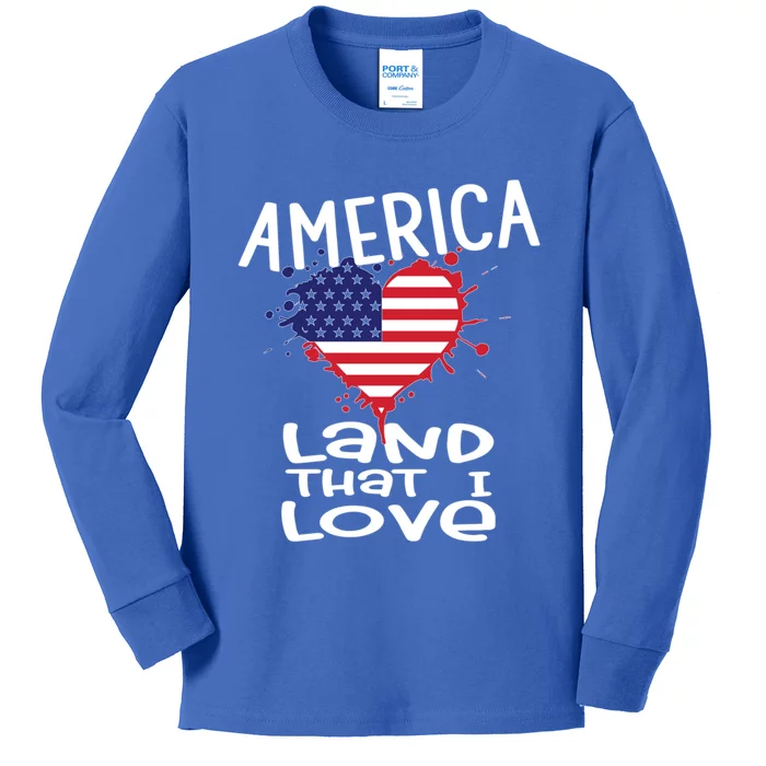 4th Of July America Land That I Love Heart Gift Kids Long Sleeve Shirt