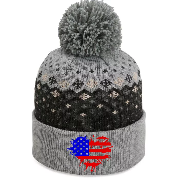 4th Of July USA Heart The Baniff Cuffed Pom Beanie