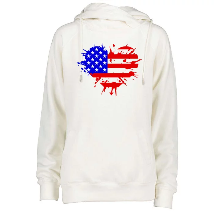 4th Of July USA Heart Womens Funnel Neck Pullover Hood