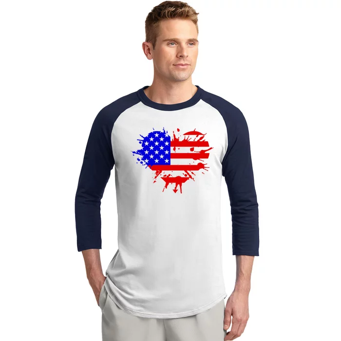 4th Of July USA Heart Baseball Sleeve Shirt