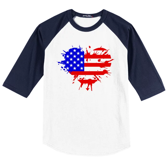 4th Of July USA Heart Baseball Sleeve Shirt