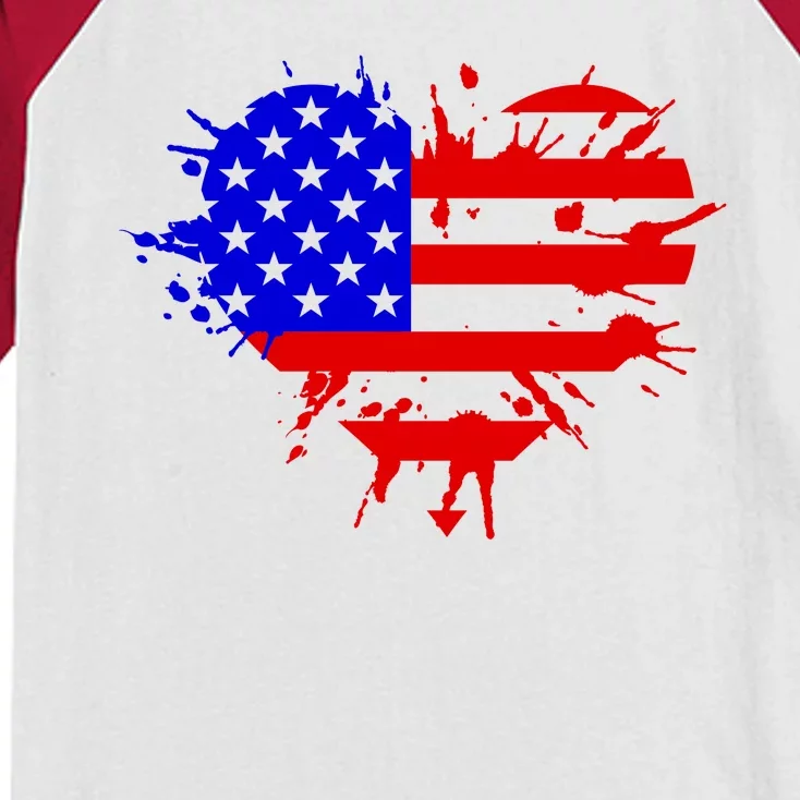 4th Of July USA Heart Kids Colorblock Raglan Jersey