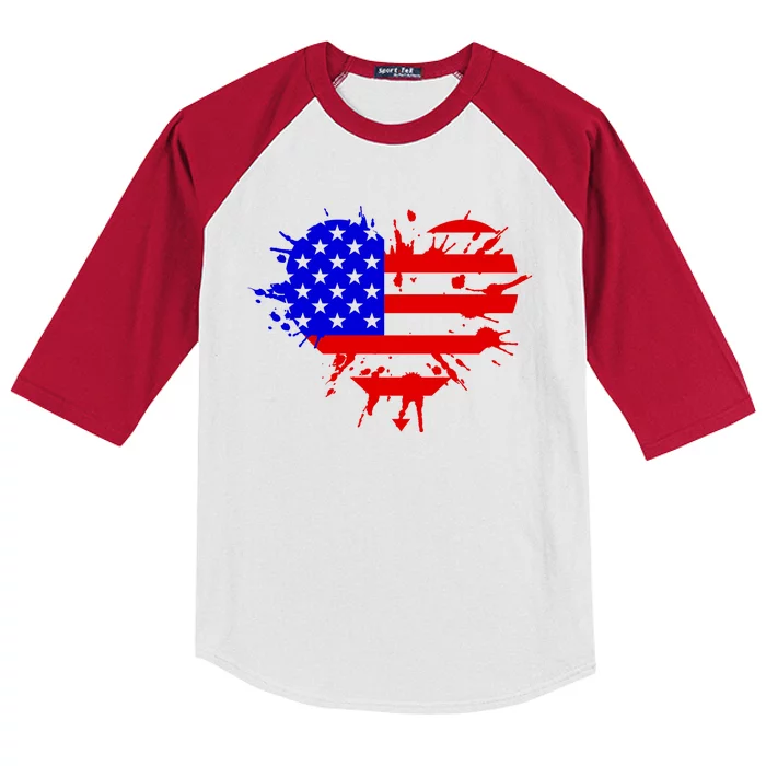 4th Of July USA Heart Kids Colorblock Raglan Jersey