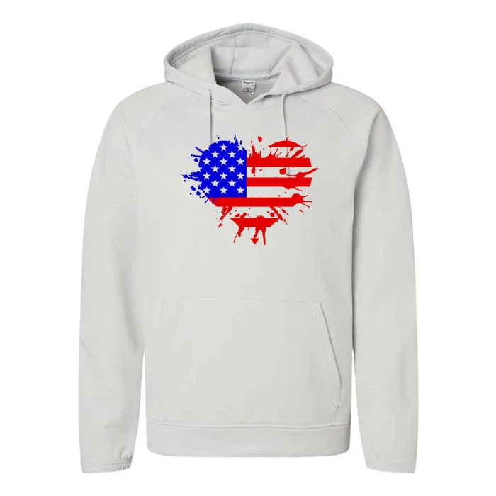 4th Of July USA Heart Performance Fleece Hoodie