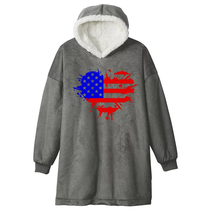 4th Of July USA Heart Hooded Wearable Blanket