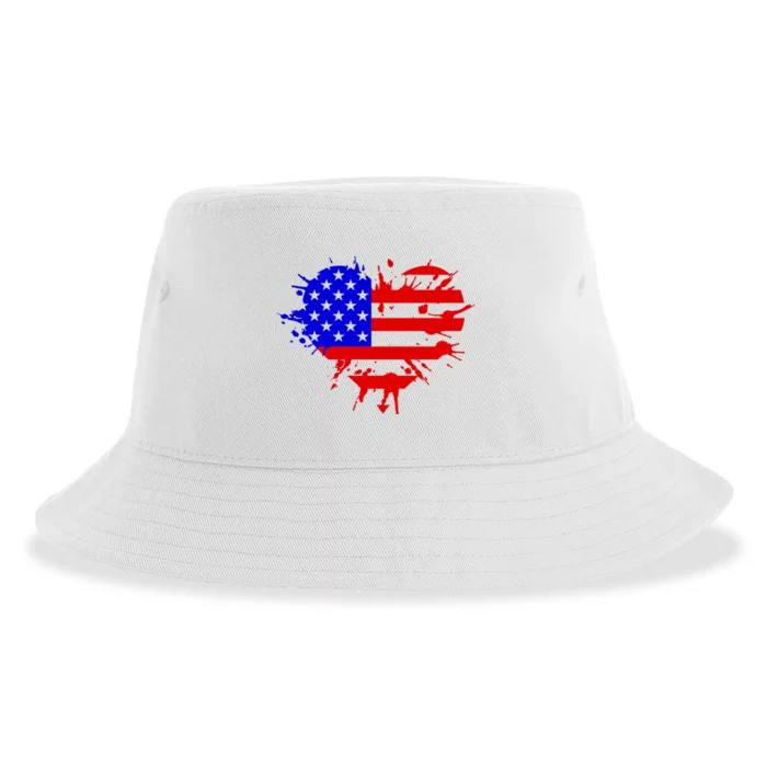 4th Of July USA Heart Sustainable Bucket Hat