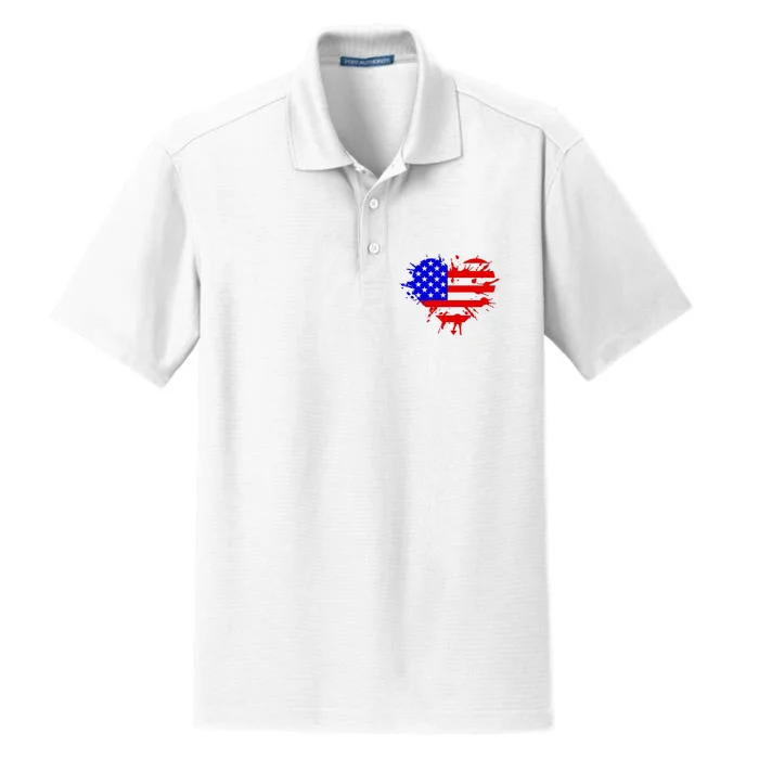 4th Of July USA Heart Dry Zone Grid Performance Polo