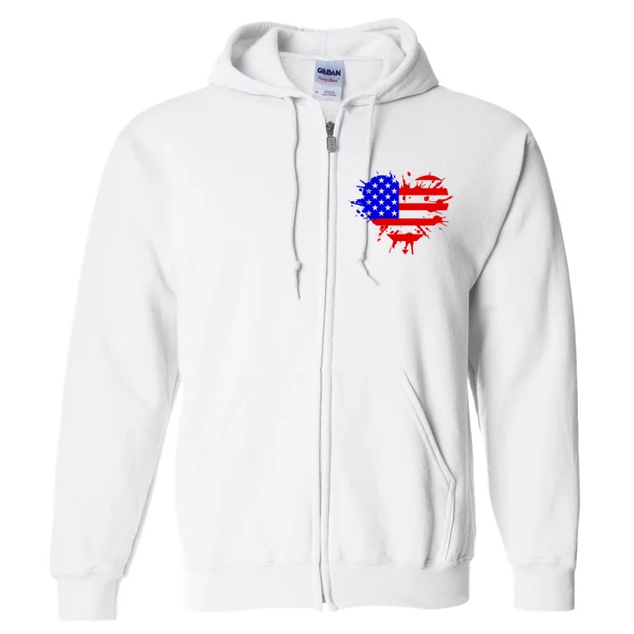 4th Of July USA Heart Full Zip Hoodie