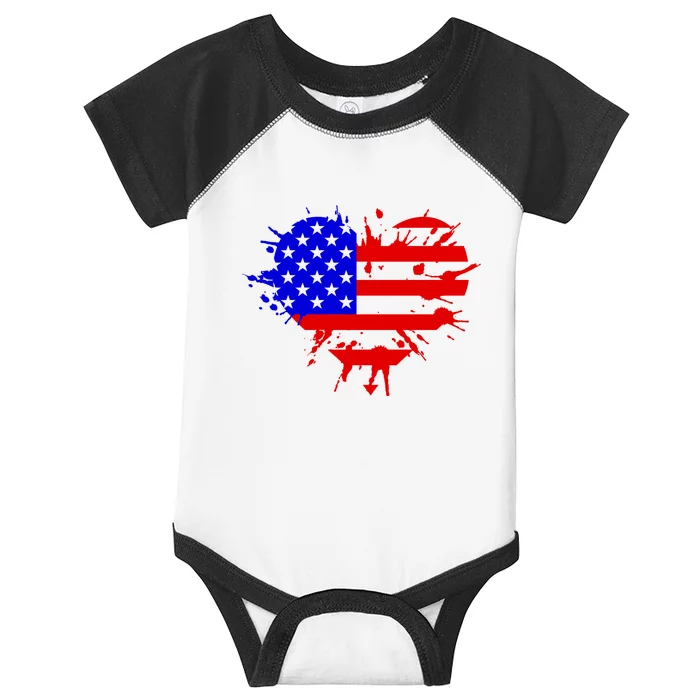 4th Of July USA Heart Infant Baby Jersey Bodysuit