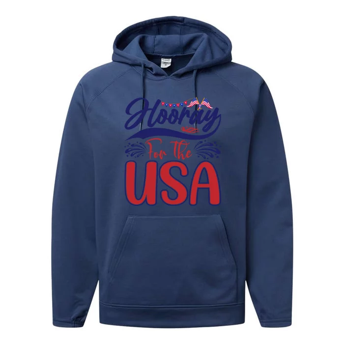 4th Of July Hooray For The Usa Patriotic Gift Performance Fleece Hoodie