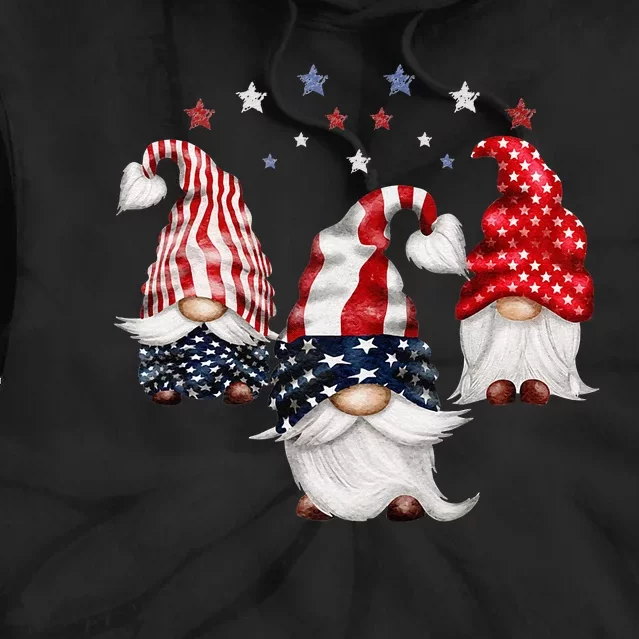 4th Of July Patriotic Gnomes Funny Cute American USA Flag Tie Dye Hoodie