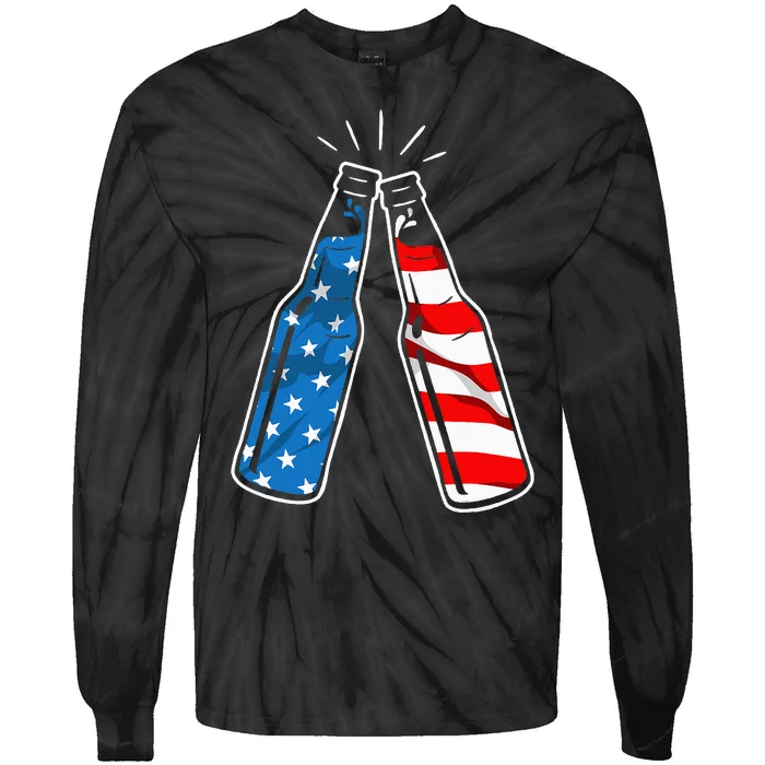 4th Of July Patriotic American Flag Beer Drinking Alcohol Tie-Dye Long Sleeve Shirt