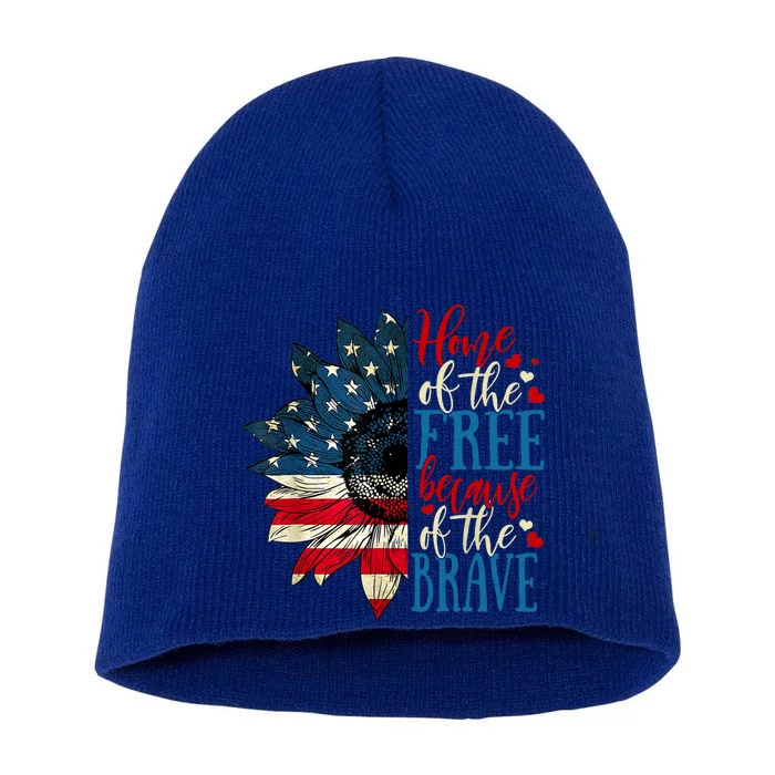 4th Of July Usa Flag Home Of The Free Because Of The Brave Funny Gift Short Acrylic Beanie