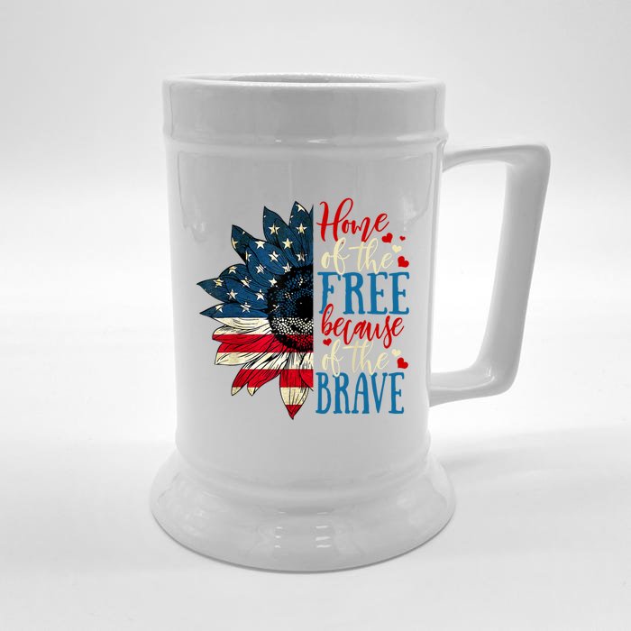 4th Of July Usa Flag Home Of The Free Because Of The Brave Funny Gift Front & Back Beer Stein