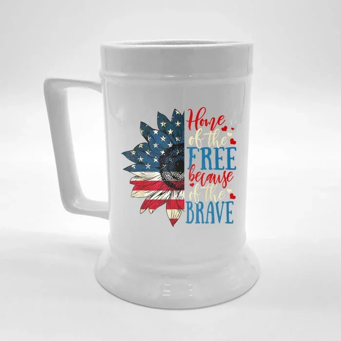 4th Of July Usa Flag Home Of The Free Because Of The Brave Funny Gift Front & Back Beer Stein