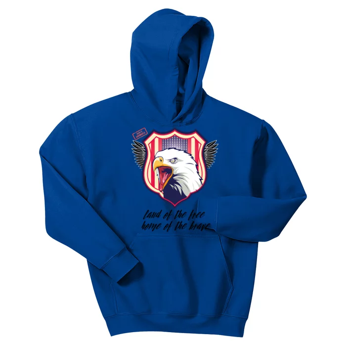 4th Of July Bald Eagle Land Of The Free Home Of The Brave Gift Kids Hoodie