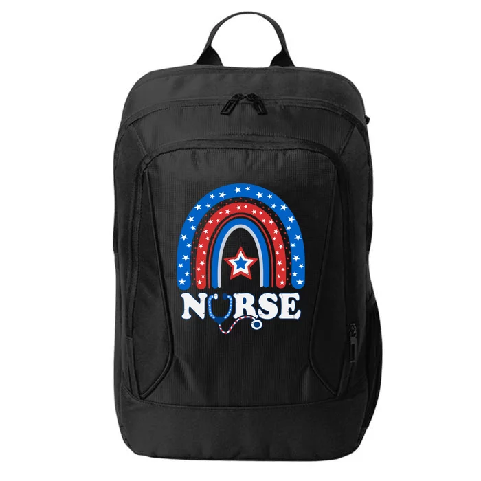 4th Of July Nurse Stethoscope Rainbow American Memorial Day Gift City Backpack