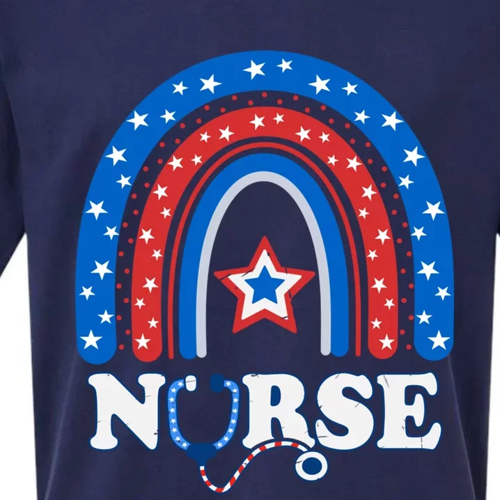 4th Of July Nurse Stethoscope Rainbow American Memorial Day Gift Sueded Cloud Jersey T-Shirt