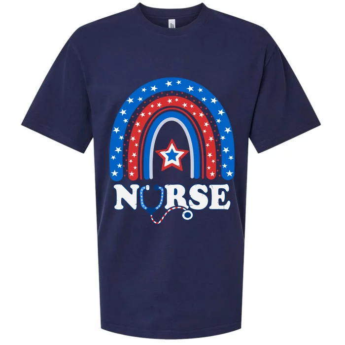 4th Of July Nurse Stethoscope Rainbow American Memorial Day Gift Sueded Cloud Jersey T-Shirt