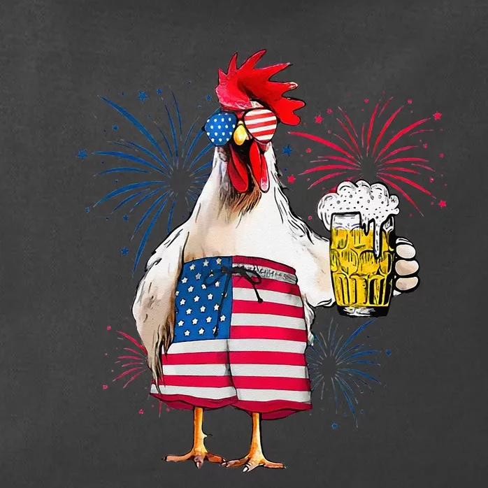 4th Of July American Flag Sunglasses Chicken Drink Beer Zip Tote Bag