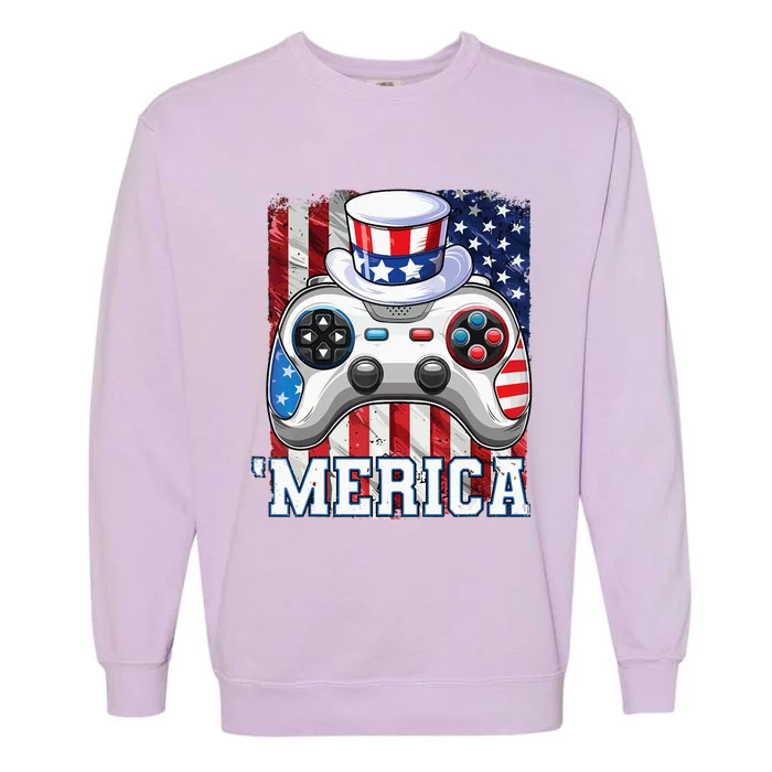 4Th Of July Video Game Gamer Merica Usa Garment-Dyed Sweatshirt