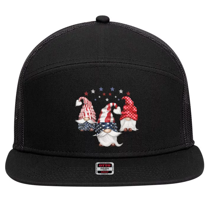 4th Of July Patriotic Gnomes Funny Cute American Usa Flag 7 Panel Mesh Trucker Snapback Hat