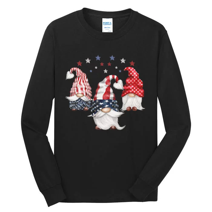 4th Of July Patriotic Gnomes Funny Cute American Usa Flag Tall Long Sleeve T-Shirt