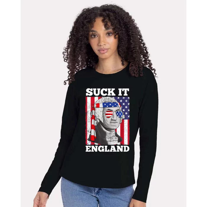 4th Of July Suck It England Washington In Patriotic Shade Womens Cotton Relaxed Long Sleeve T-Shirt