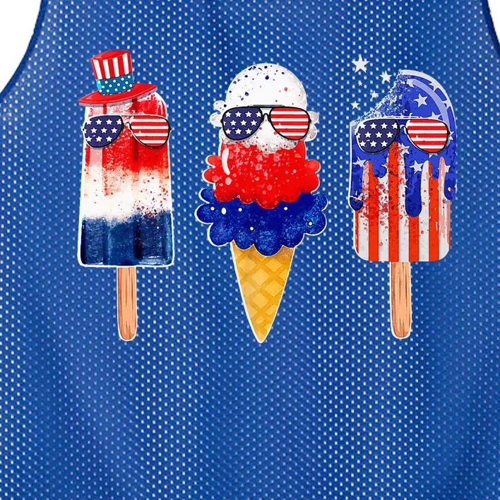 4th Of July Popsicle Red White Blue American Flag Mesh Reversible Basketball Jersey Tank