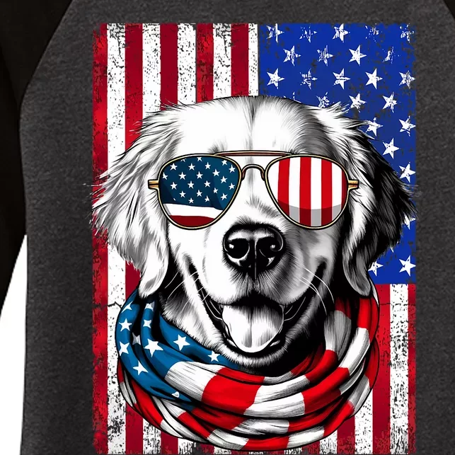 4th Of July Golden Retriever Dog American Flag Usa Patriotic Women's Tri-Blend 3/4-Sleeve Raglan Shirt