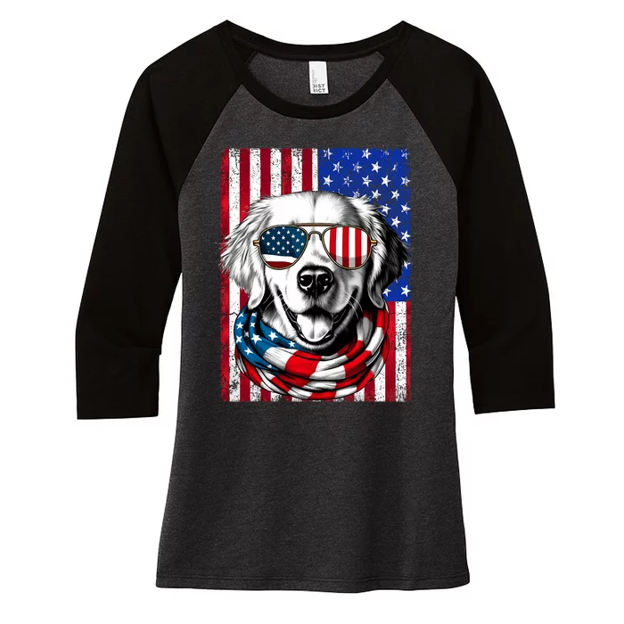 4th Of July Golden Retriever Dog American Flag Usa Patriotic Women's Tri-Blend 3/4-Sleeve Raglan Shirt