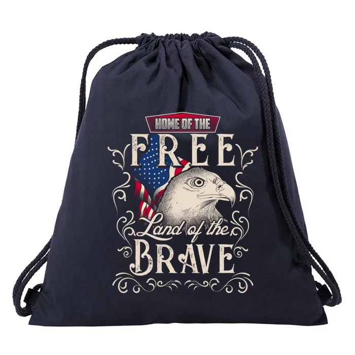 4th Of July Eagle American Flag Funny Gift Home Free Land Brave Drawstring Bag