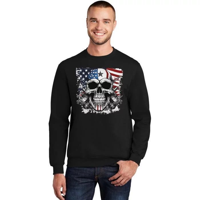 4th Of July For Women Rocker American Flag Skull Sweatshirt