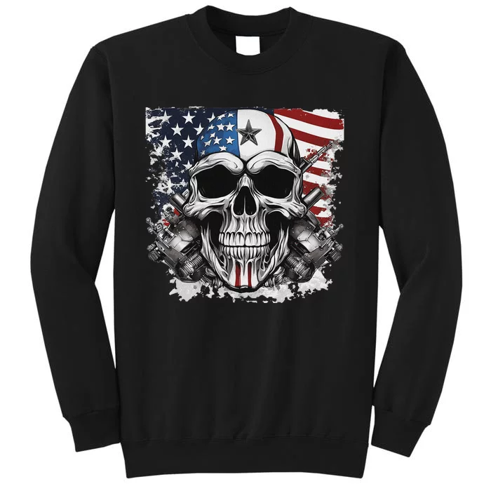 4th Of July For Women Rocker American Flag Skull Sweatshirt